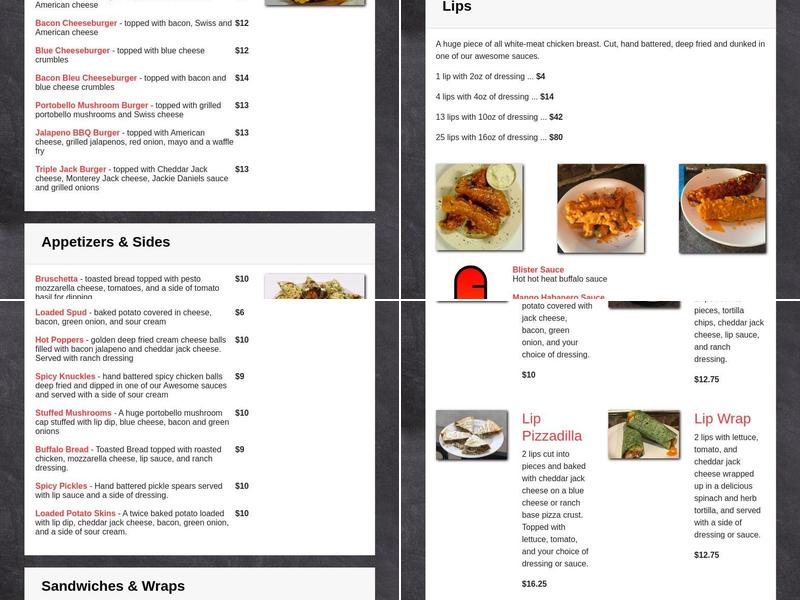 Chick's On The River Menu