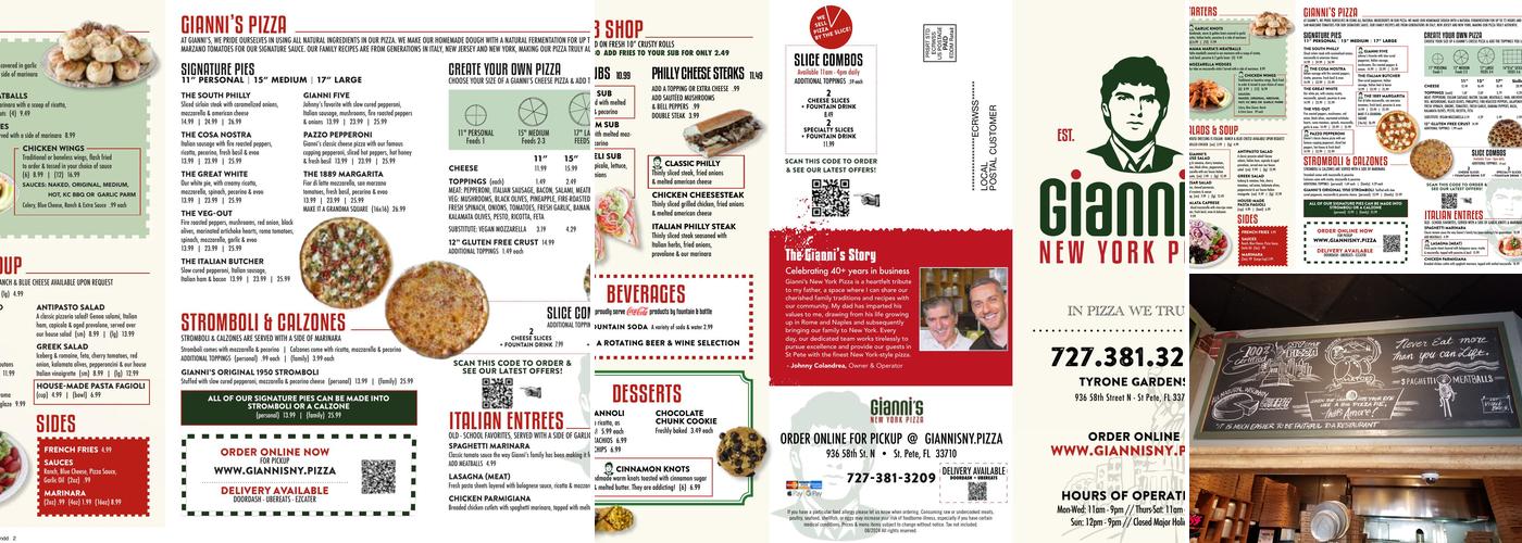 Gianni's NY Pizza Menu