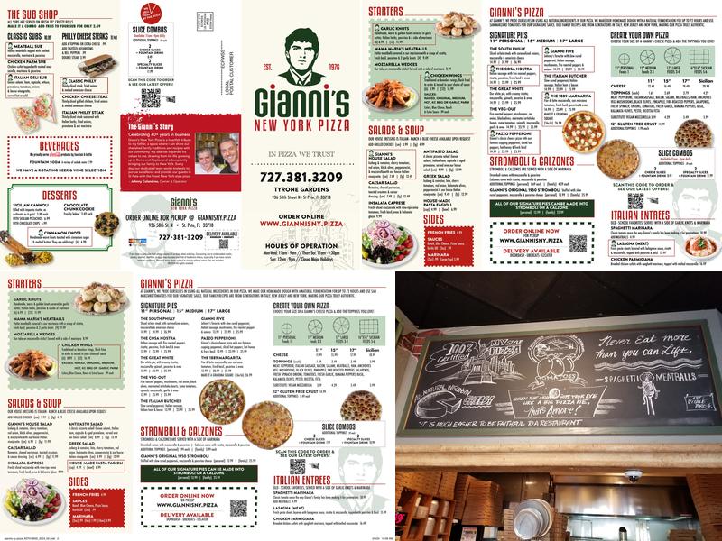 Gianni's NY Pizza Menu