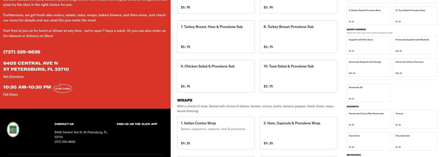 Central Pizza & Subs Menu