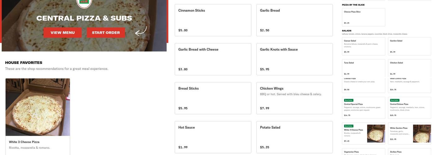 Central Pizza & Subs Menu