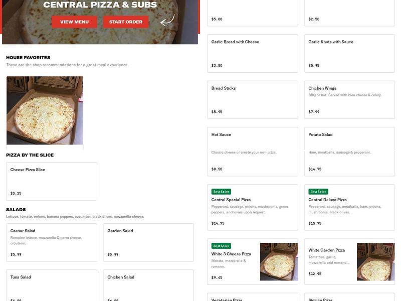 Central Pizza & Subs Menu