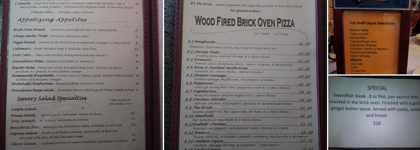 The Brick Oven Menu