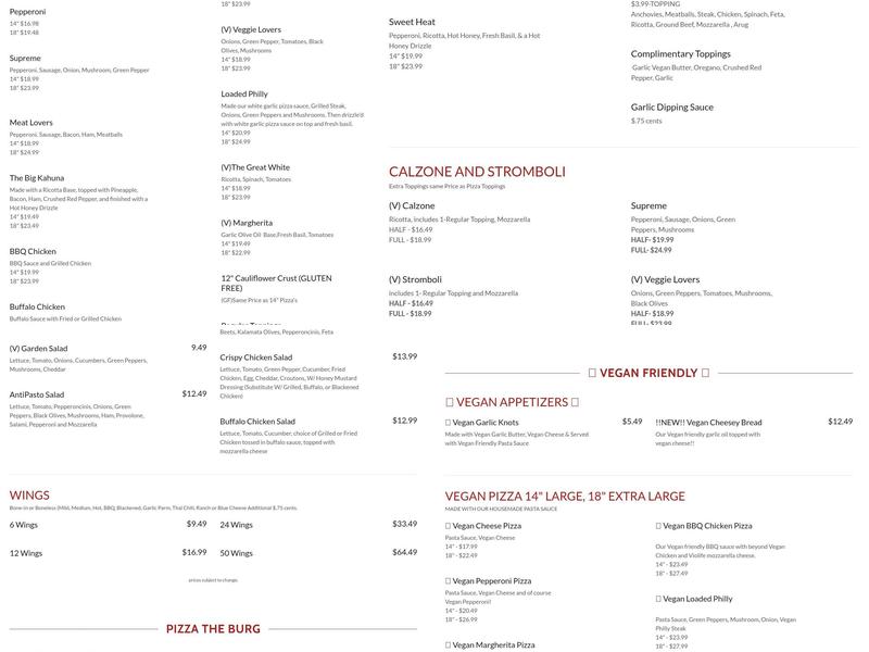 Slice of The Burg Menu