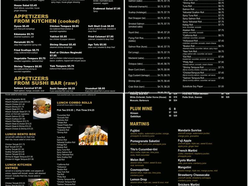 Fuji Japanese Steak House Menu