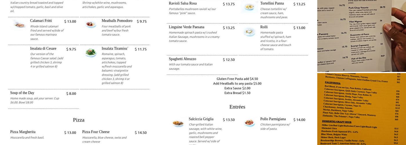 Tiramisu Menu