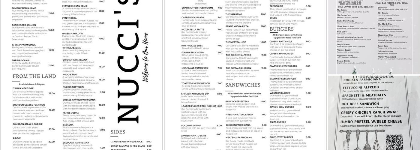 Nucci's Pasta House Menu