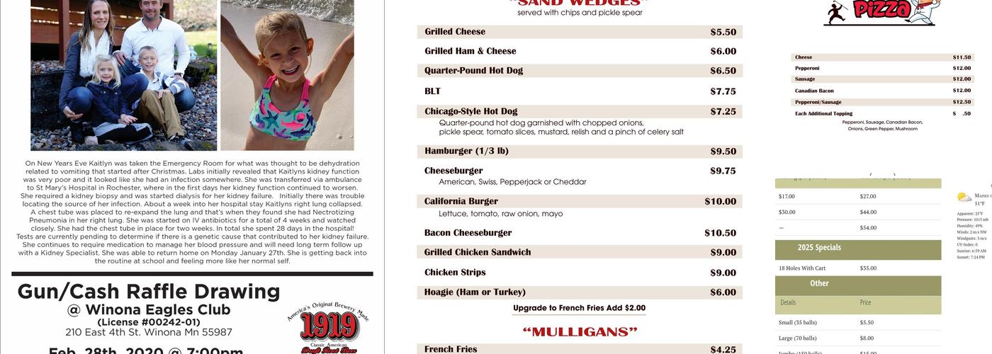 Cedar Valley Pub & Restaurant Menu