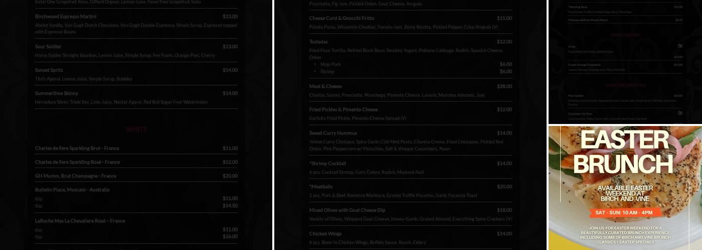 Birch & Vine Menu