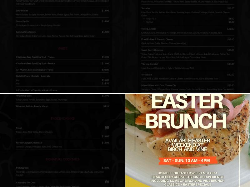 Birch & Vine Menu