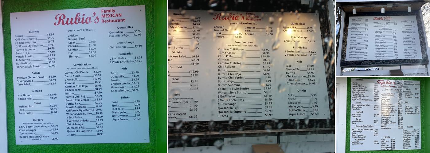 Rubio's Family Mexican Restaurant Menu
