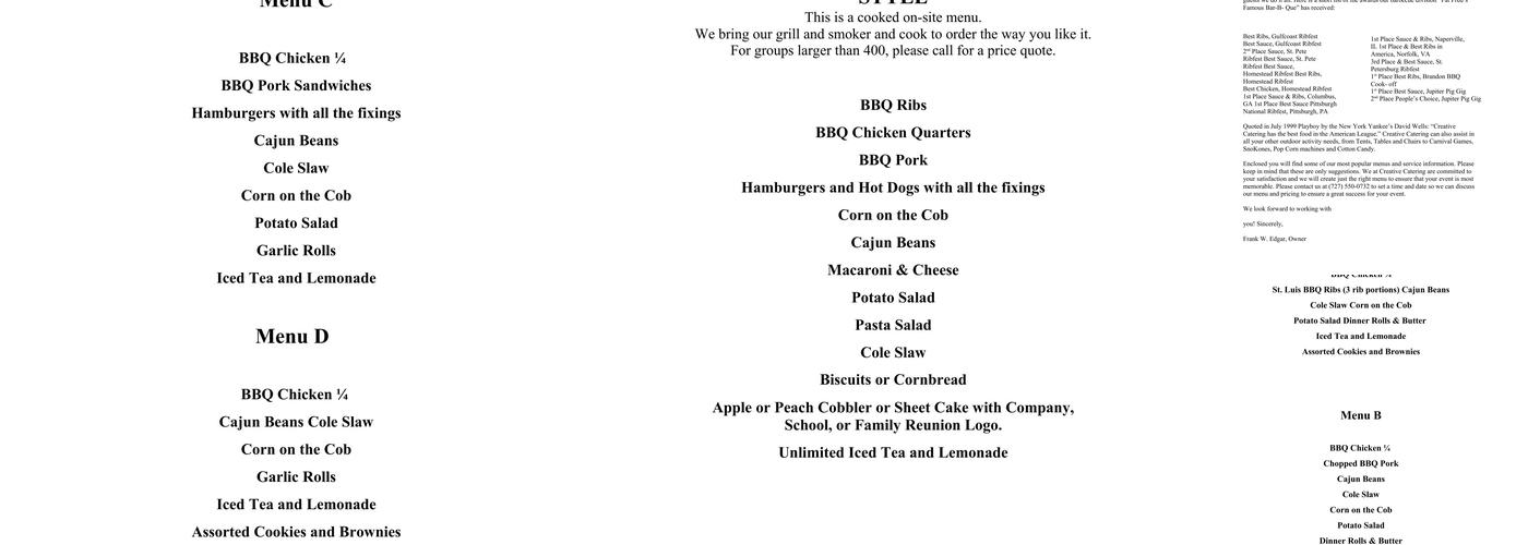 Creative Catering Menu
