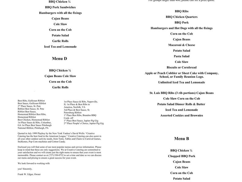 Creative Catering Menu