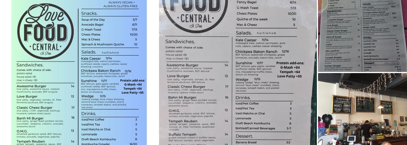 Love Food Central Cafe Menu
