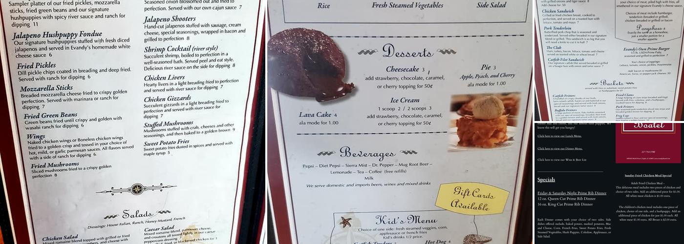 Evandy's Boatel Menu