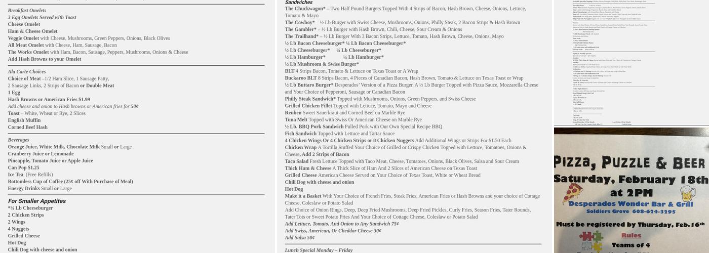 Desperados Wonder Bar & Restaurant Menu