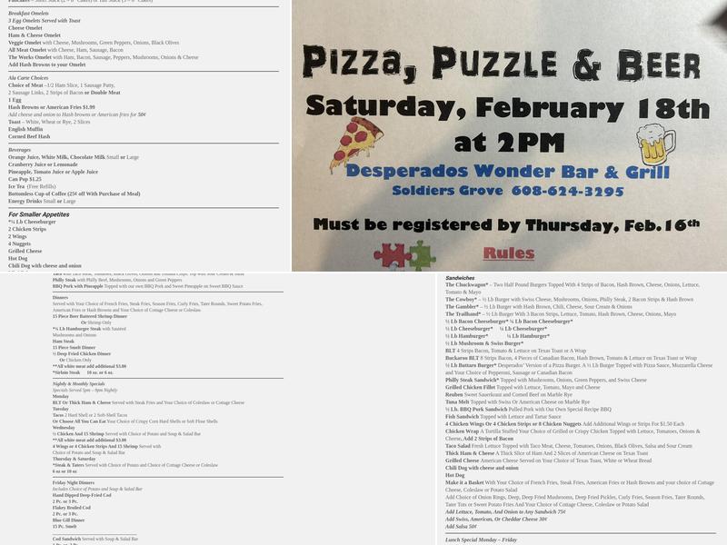 Desperados Wonder Bar & Restaurant Menu