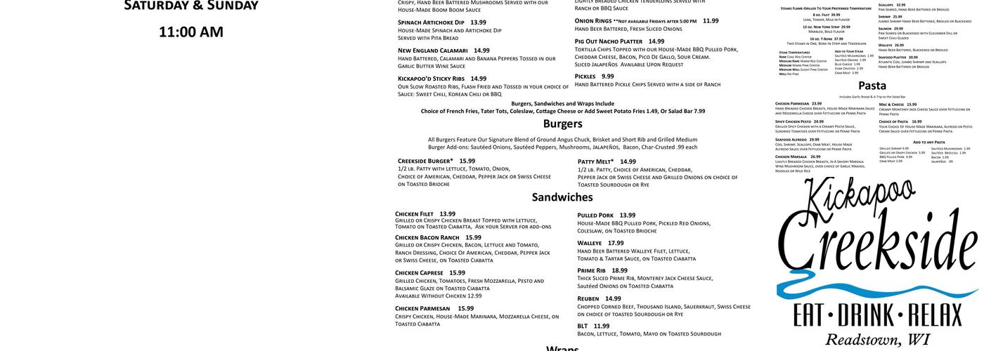 Kickapoo Creekside Menu