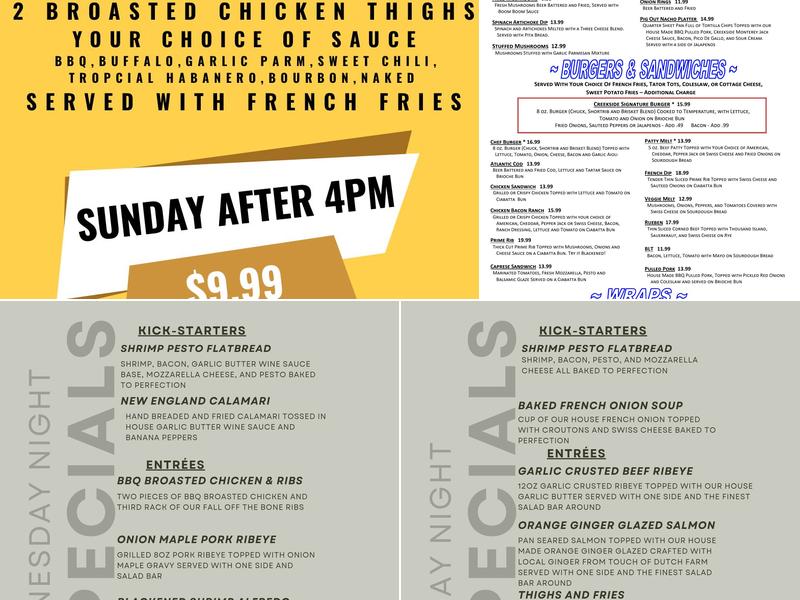Kickapoo Creekside Menu