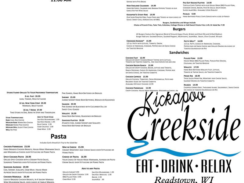 Kickapoo Creekside Menu