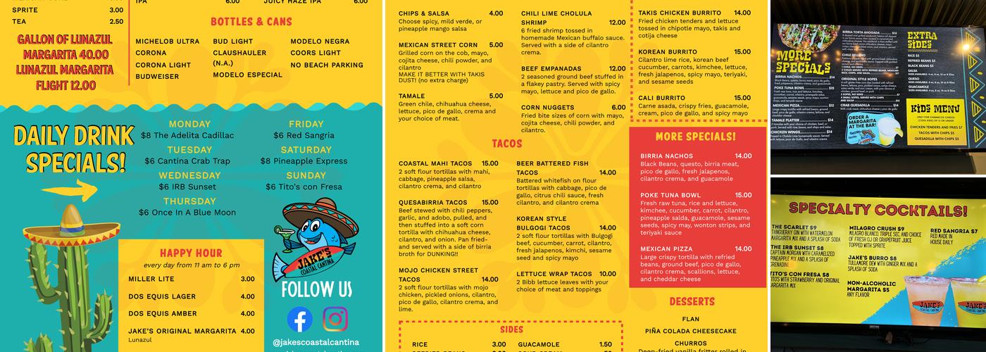 Jake's Coastal Cantina Menu