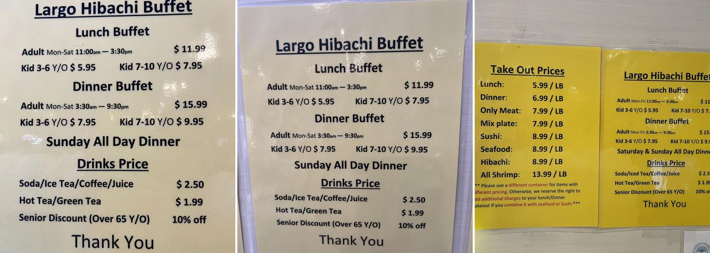 Largo Hibachi Buffet Menu
