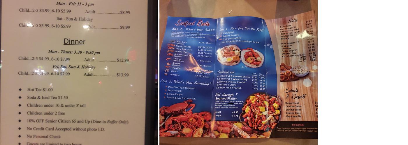 Deep Sea Crab Menu