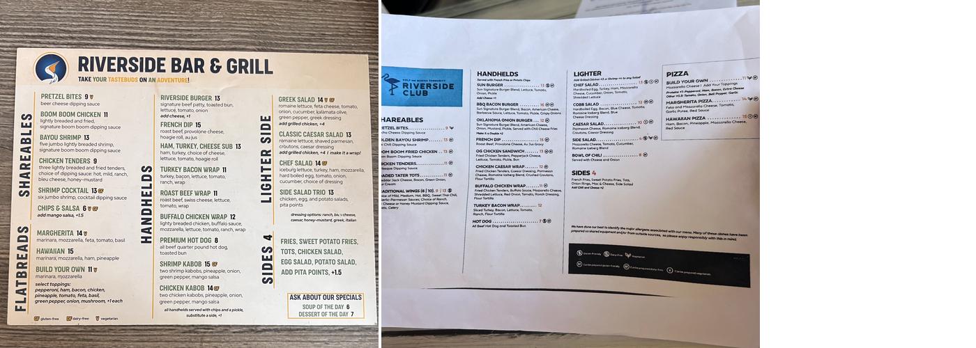 Riverside Bar & Grill Menu