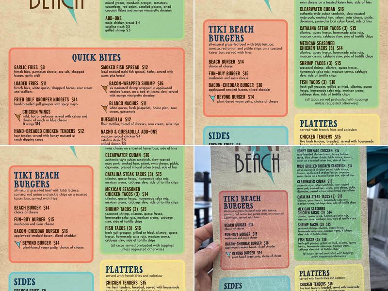 Shephard's Tiki Beach Bar & Grill Menu