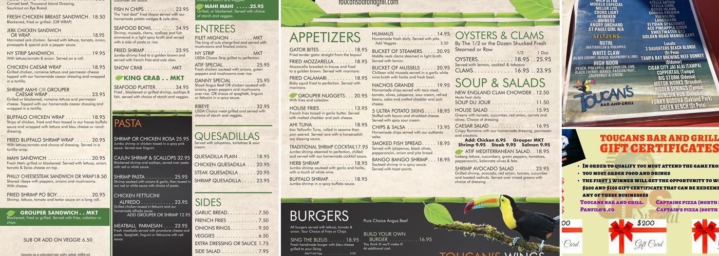 Toucans Bar & Grill Menu