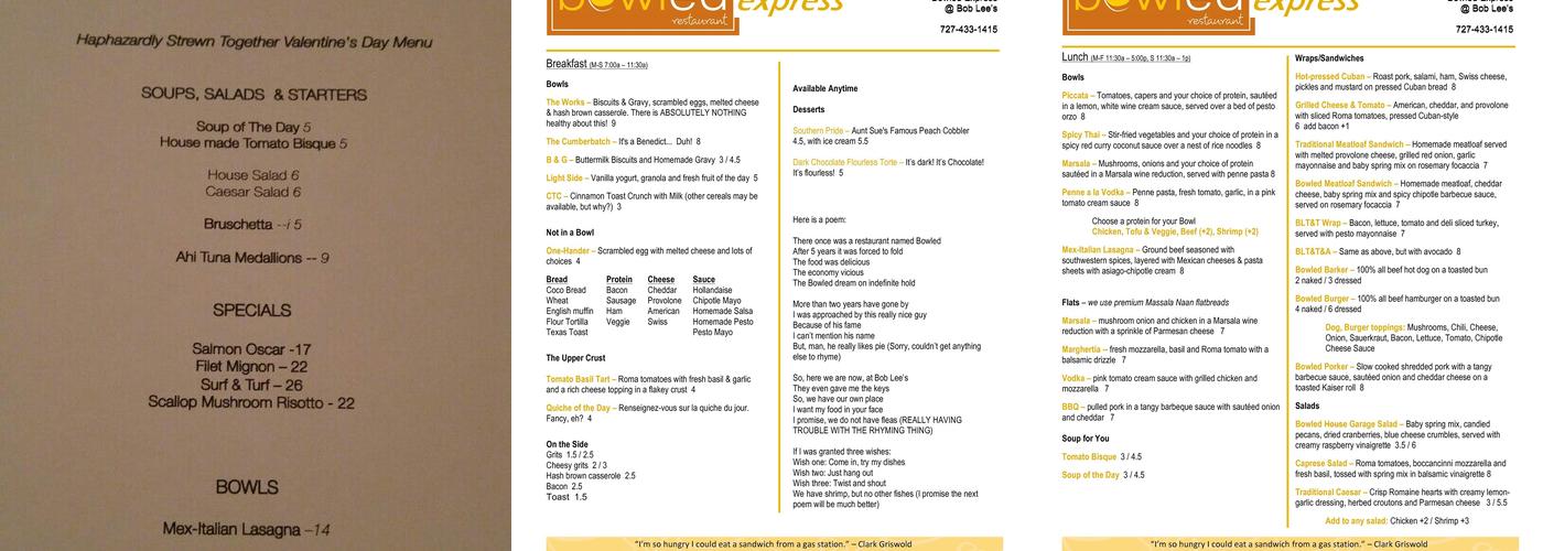 Bowled Express Menu