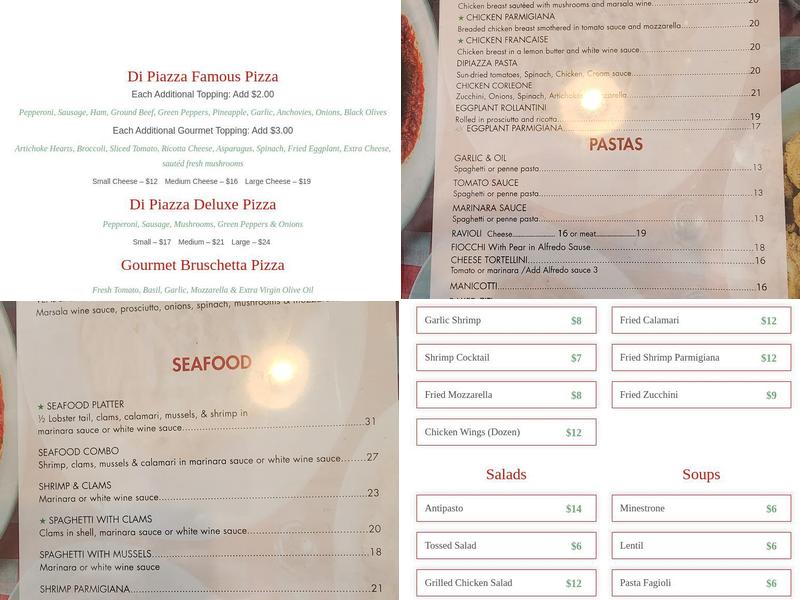 Dipiazza Pizzeria Menu