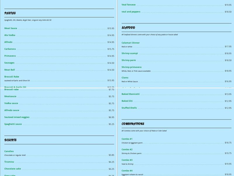 Savarona's Pizzeria Menu