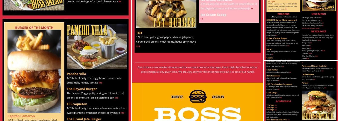 Boss Tapas, Burger & Brew Menu