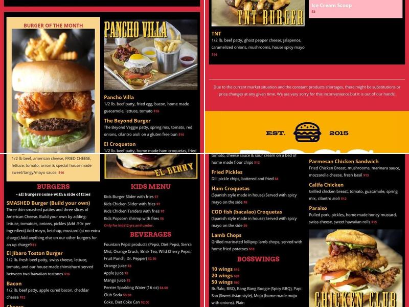 Boss Tapas, Burger & Brew Menu