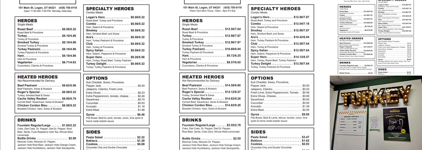 Logan's Heroes Menu