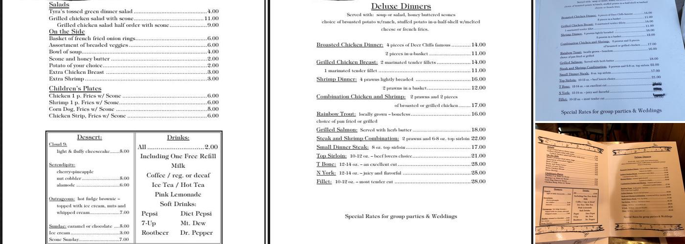 Deer Cliff Inn Restaurant Menu