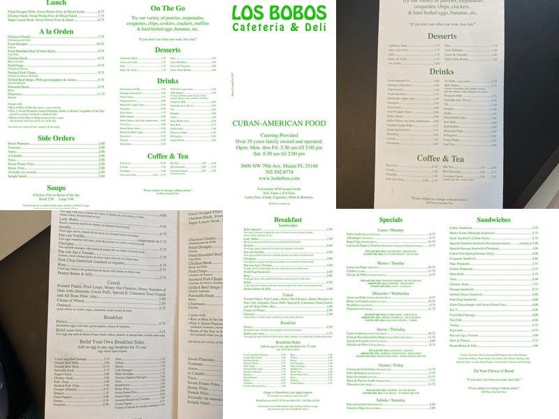 Los Bobos Cafeteria Menu