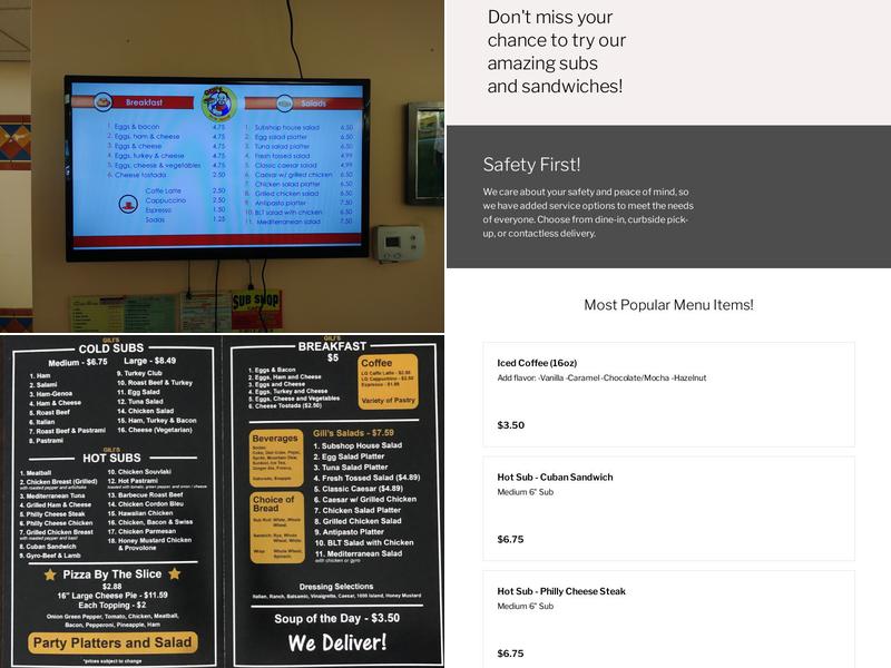 Gili's Sub Shop Cafe Menu