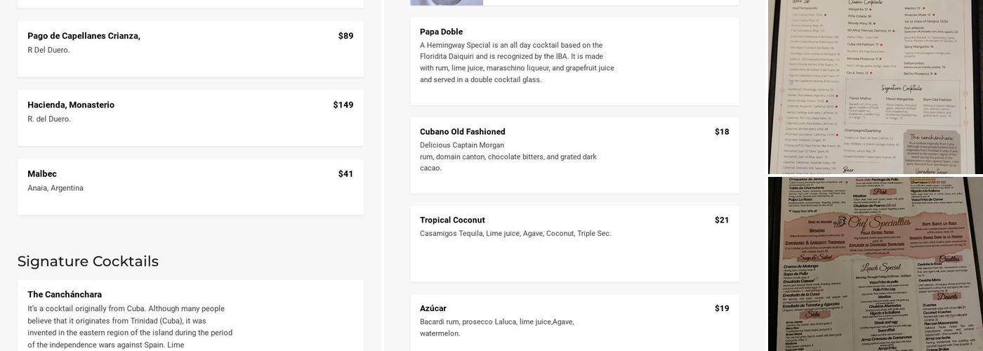 La Rosa Fine Cuban Cuisine Menu