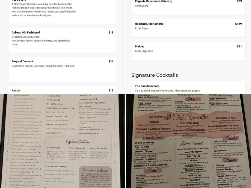 La Rosa Fine Cuban Cuisine Menu