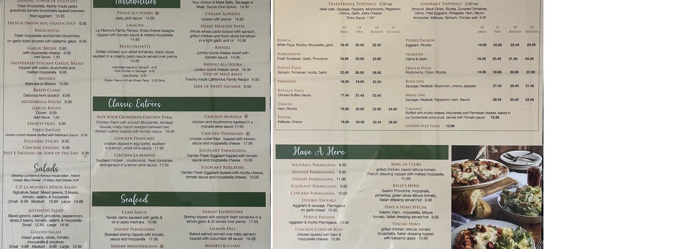 C.P. La Mannos Have A Pizza Menu