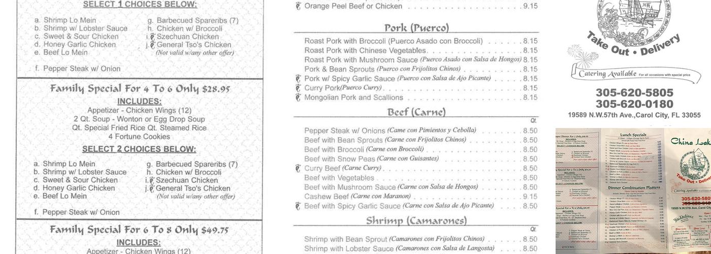 China Lakes Restaurant Menu