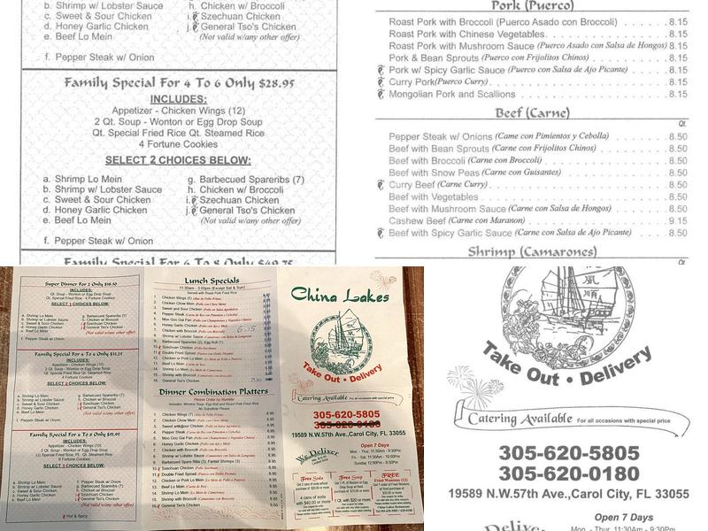 China Lakes Restaurant Menu