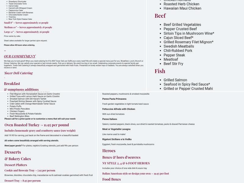 Tower Deli and Diner Menu