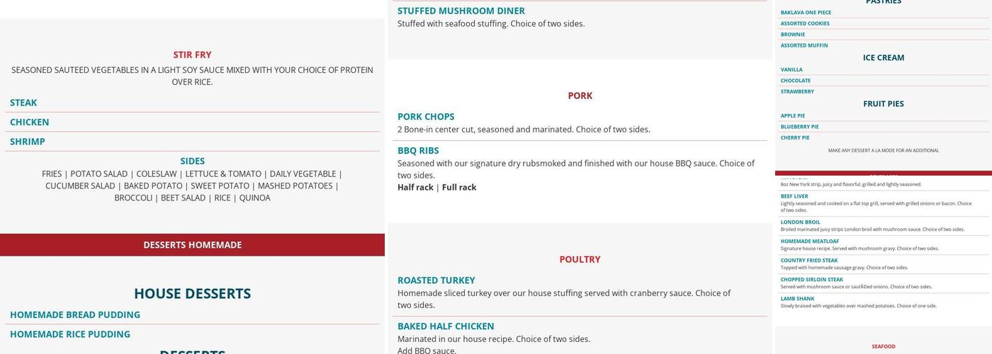 Lester's Diner Menu