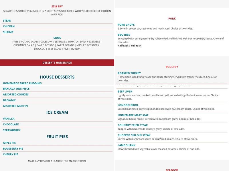 Lester's Diner Menu