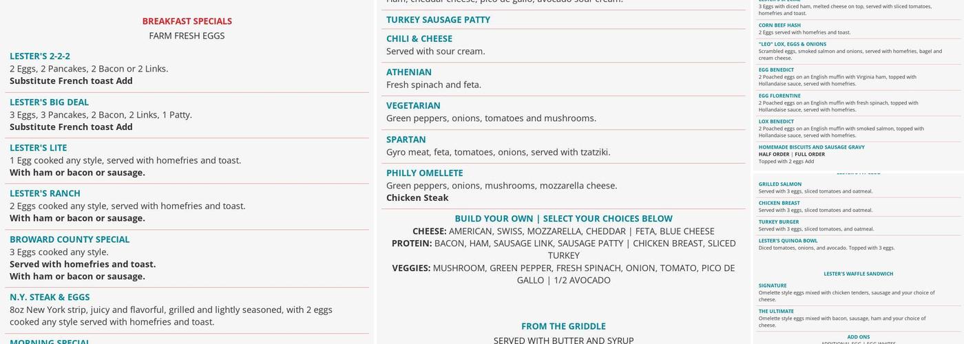 Lester's Diner Menu