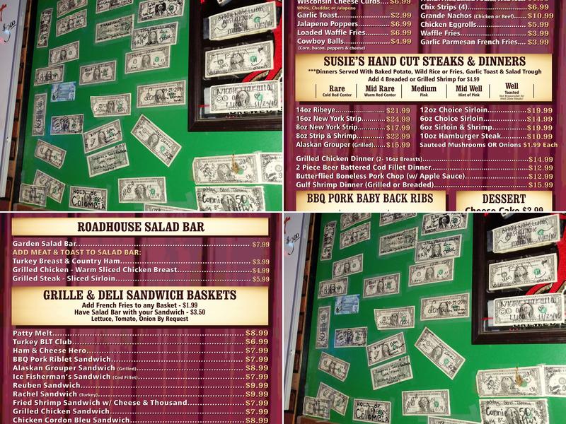 Susie's Roadhouse Menu