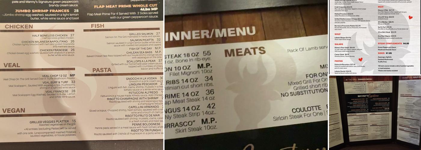 Manny's Wood Grill Menu